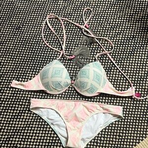 Pink and Green Bikini Set